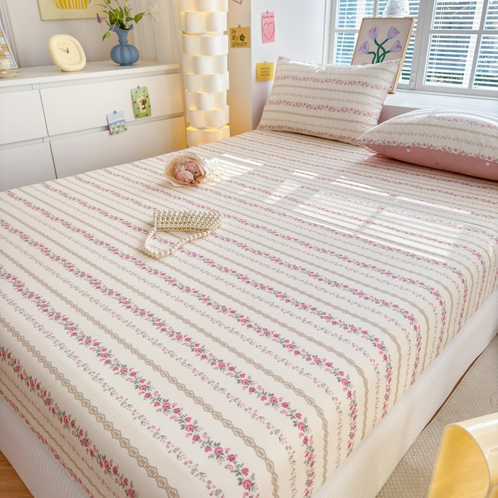 91家纺网 家纺一手货源 找家纺 清雅福 2024新款全棉13372小清新单床笠 玫瑰物语