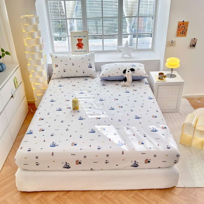 91家纺网 家纺一手货源 找家纺 清雅福 2024新款全棉13372小清新单床笠 扬帆起航