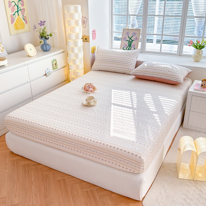 91家纺网 家纺一手货源 找家纺 清雅福 2024新款全棉13372小清新单床笠 樱桃花