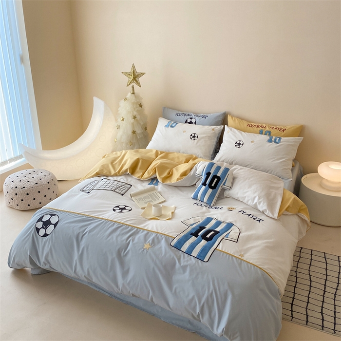 91家纺网 家纺一手货源 找家纺 （总）星野 2024新款加厚40s水洗棉刺绣四件套-足球梦