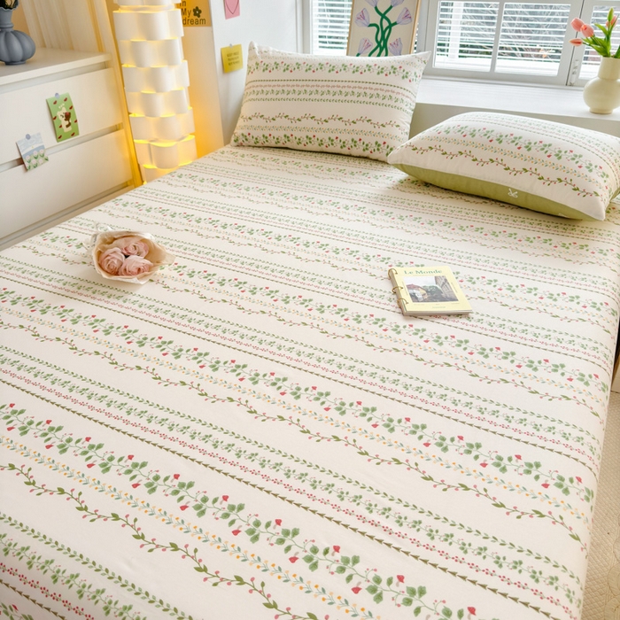 91家纺网 家纺一手货源 找家纺 清雅福 2024新款全棉13372小清新单床单 甜心藤