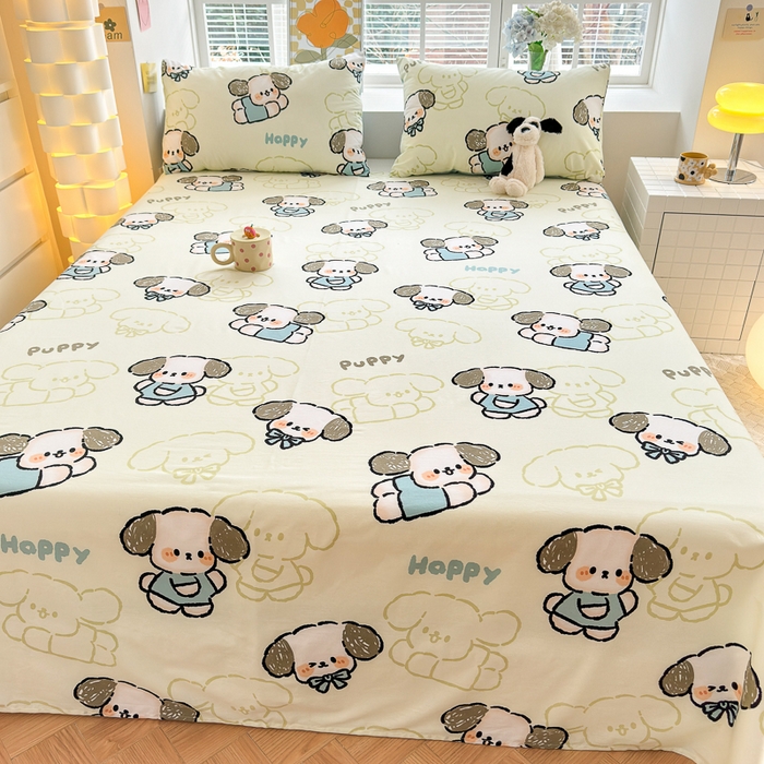 91家纺网 家纺一手货源 找家纺 清雅福 2024新款全棉13372小清新单床单 班尼狗