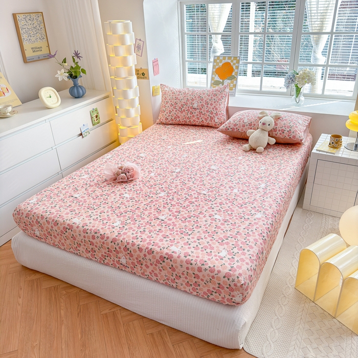 91家纺网 家纺一手货源 找家纺 清雅福 2024新款全棉13372小清新单床笠 遇见浪漫