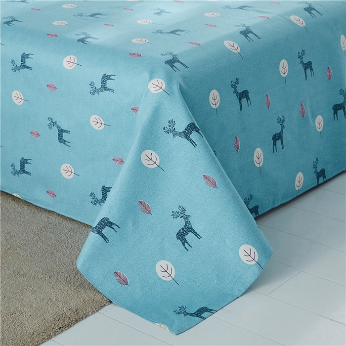 91家纺网 家纺一手货源 找家纺 棉乐町家居 2025新款爆款印花老粗布床单系列 麋鹿-蓝