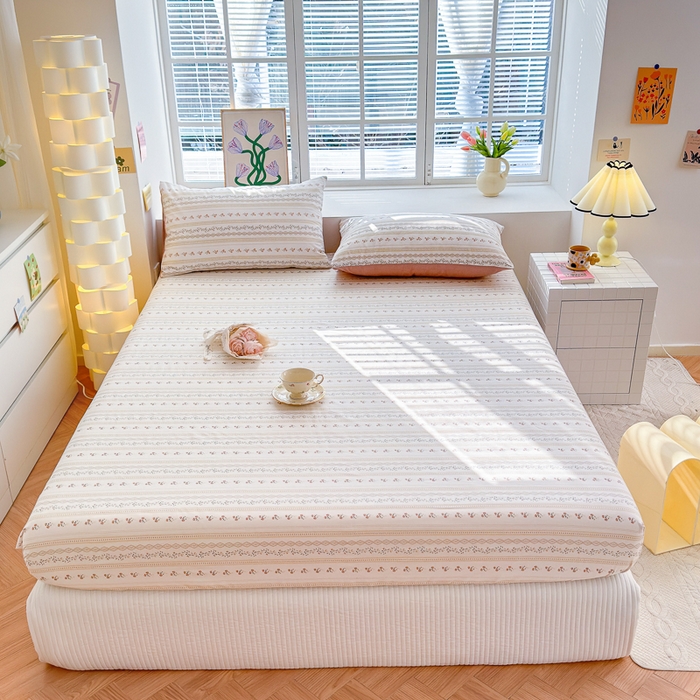 91家纺网 家纺一手货源 找家纺 清雅福 2024新款全棉13372小清新单床笠 樱桃花