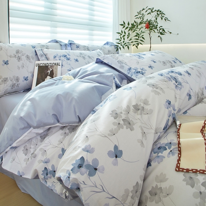 91家纺网 家纺一手货源 找家纺 启航家居 2025春夏全棉铂金棉数码印花四件套 淡墨香兰