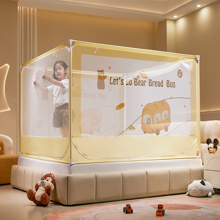 91家纺网 家纺一手货源 找家纺 青竹苑 2024新款围栏款印花坐床蚊帐蒙古包防摔睡帐 围栏-熊熊巴士