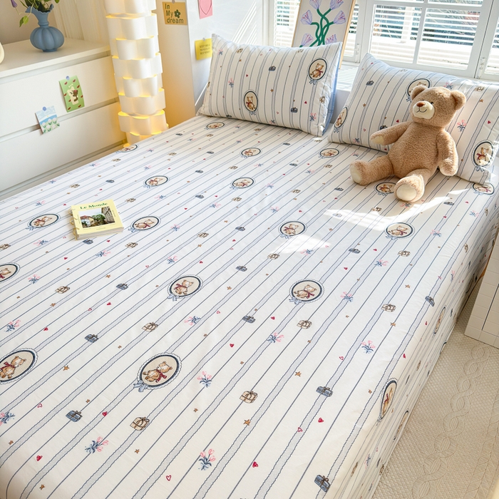 91家纺网 家纺一手货源 找家纺 清雅福 2024新款全棉13372小清新单床单 熊骑士