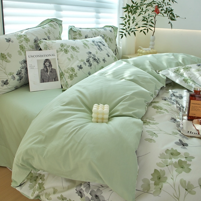 91家纺网 家纺一手货源 找家纺 启航家居 2025春夏全棉铂金棉数码印花四件套 淡墨香黄