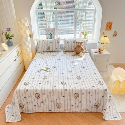 清雅福 2024新款全棉13372小清新单床单 熊骑士