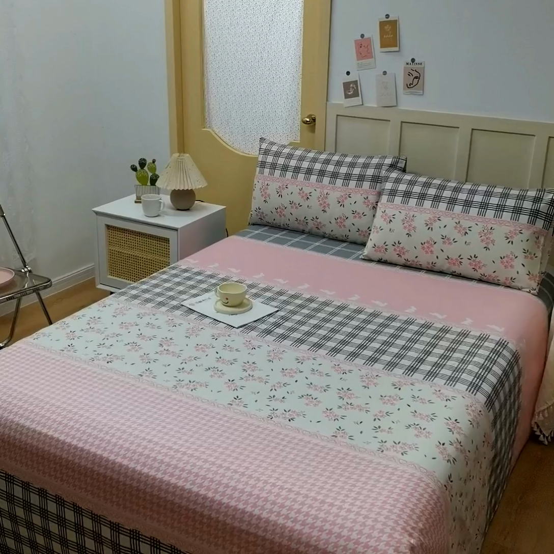 91家纺网 家纺一手货源 找家纺 棉乐町家居 2025新款爆款印花老粗布床单系列 小清新