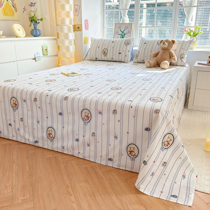 91家纺网 家纺一手货源 找家纺 清雅福 2024新款全棉13372小清新单床单 熊骑士