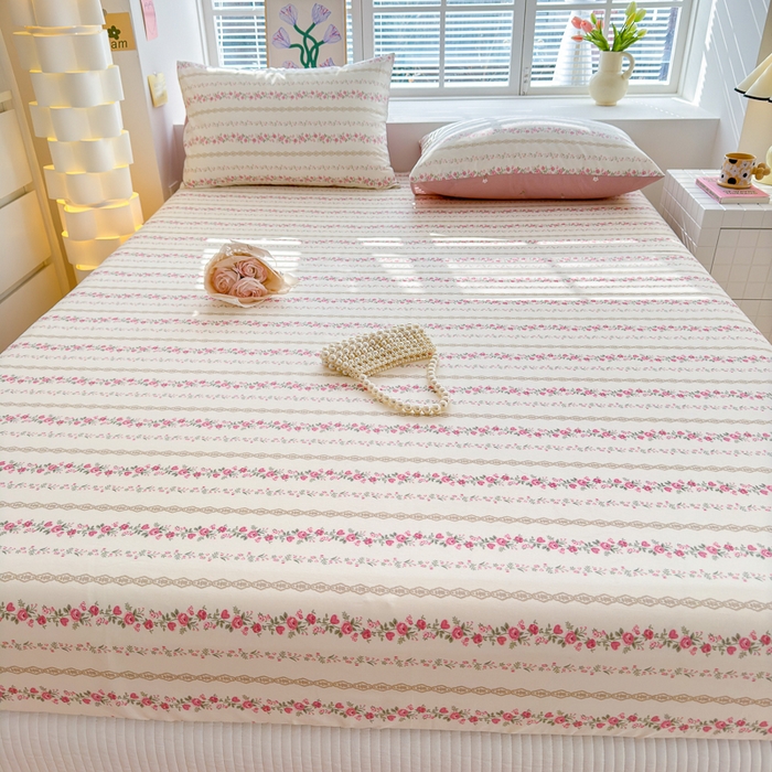 91家纺网 家纺一手货源 找家纺 清雅福 2024新款全棉13372小清新单床笠 玫瑰物语