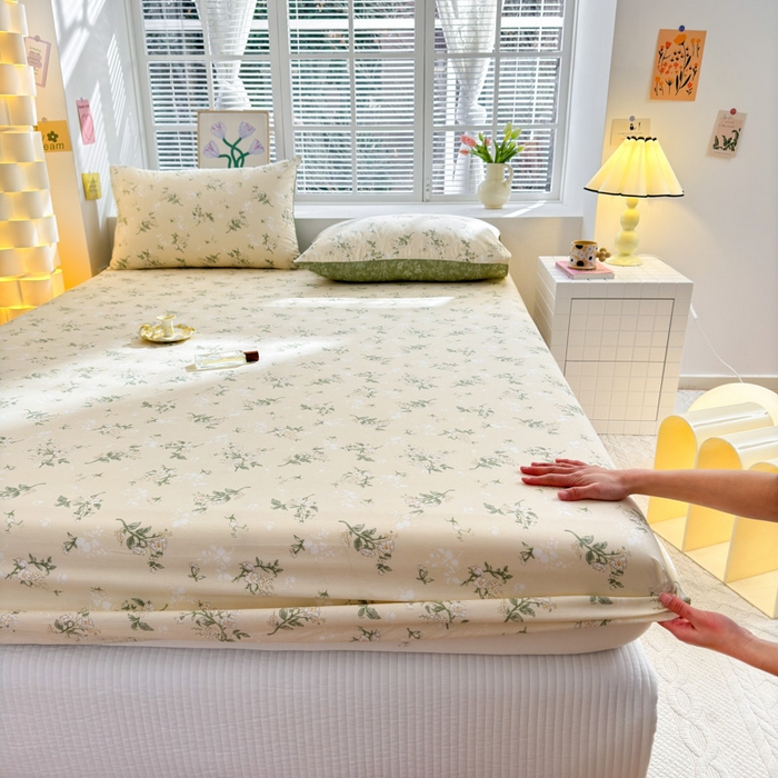 91家纺网 家纺一手货源 找家纺 清雅福 2024新款全棉13372小清新单床笠 茶艺