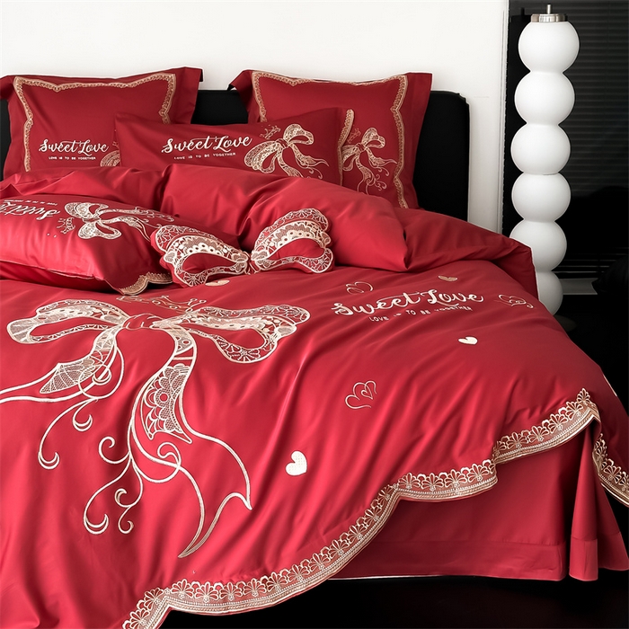 91家纺网 家纺一手货源 找家纺 （总）星野 2024新款加厚40s水洗棉刺绣四件套-蜜月