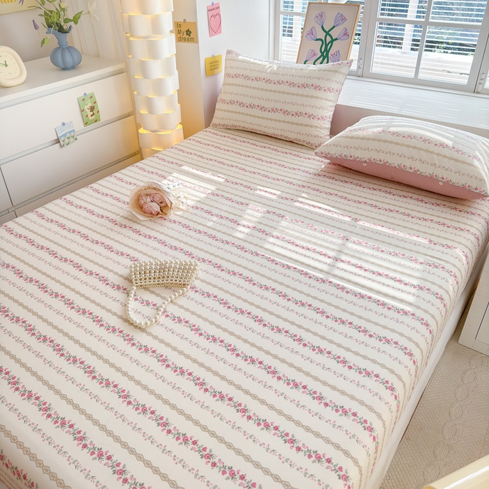 91家纺网 家纺一手货源 找家纺 清雅福 2024新款全棉13372小清新单床笠 玫瑰物语