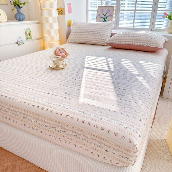 91家纺网 家纺一手货源 找家纺 清雅福 2024新款全棉13372小清新单床笠 樱桃花