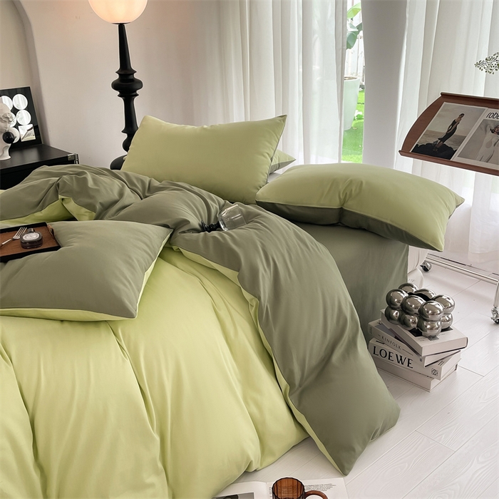 91家纺网 家纺一手货源 找家纺 多品家纺 2024新款全棉纯色双拼四件套 竹纱绿