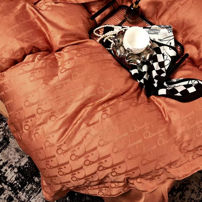 91家纺网 家纺一手货源 找家纺 卡迪亚家纺 2024新款180支长绒棉提花四件套 爱马仕橙