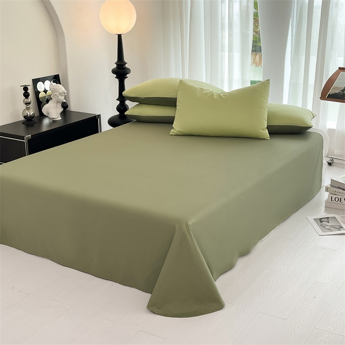 91家纺网 家纺一手货源 找家纺 多品家纺 2024新款全棉纯色双拼四件套 竹纱绿