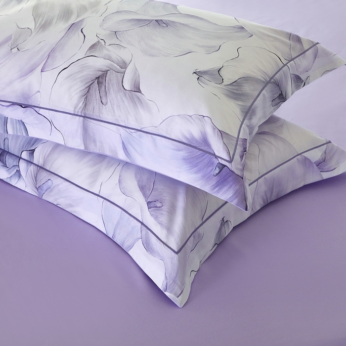 91家纺网 家纺一手货源 找家纺 启航家居 2025春夏全棉铂金棉数码印花四件套 步步生莲紫