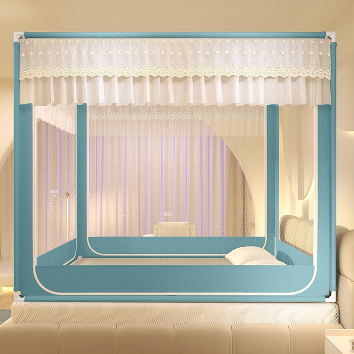 91家纺网 家纺一手货源 找家纺 青竹苑 2024新款铃兰花开外穿蕾丝花边坐床蚊帐 铃兰花开-孔雀绿