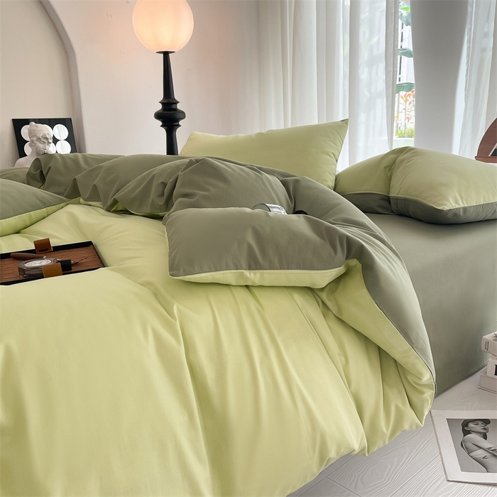 91家纺网 家纺一手货源 找家纺 多品家纺 2024新款全棉纯色双拼四件套 竹纱绿