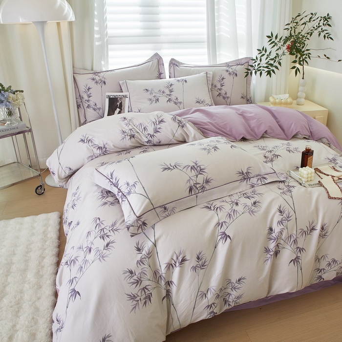 91家纺网 家纺一手货源 找家纺 启航家居 2025春夏全棉铂金棉数码印花四件套 宫墙柳紫