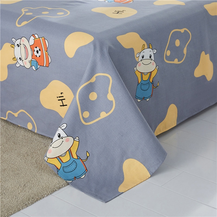 91家纺网 家纺一手货源 找家纺 棉乐町家居 2025新款爆款印花老粗布床单系列 萌牛-灰