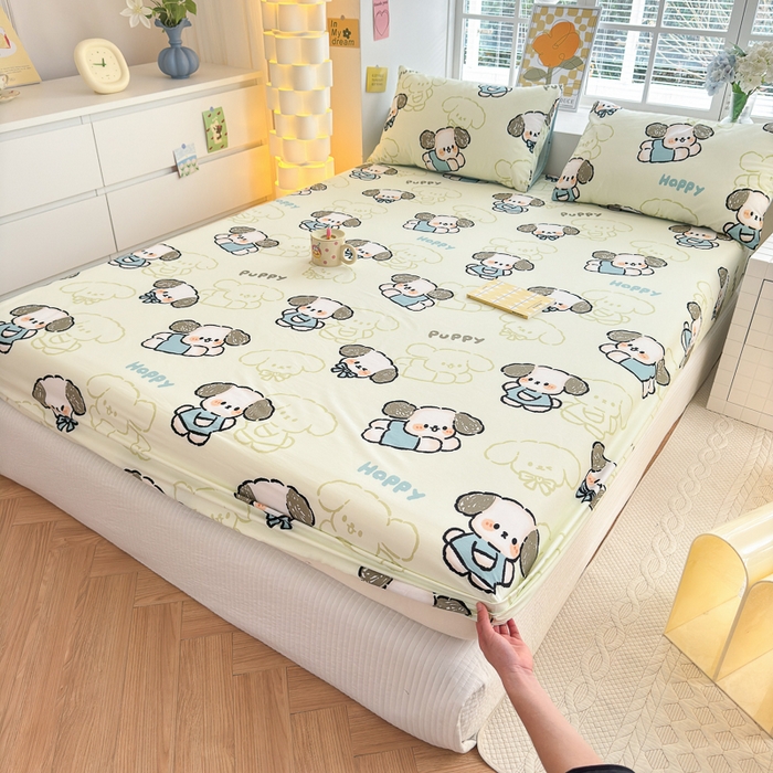 91家纺网 家纺一手货源 找家纺 清雅福 2024新款全棉13372小清新单床笠 班尼狗