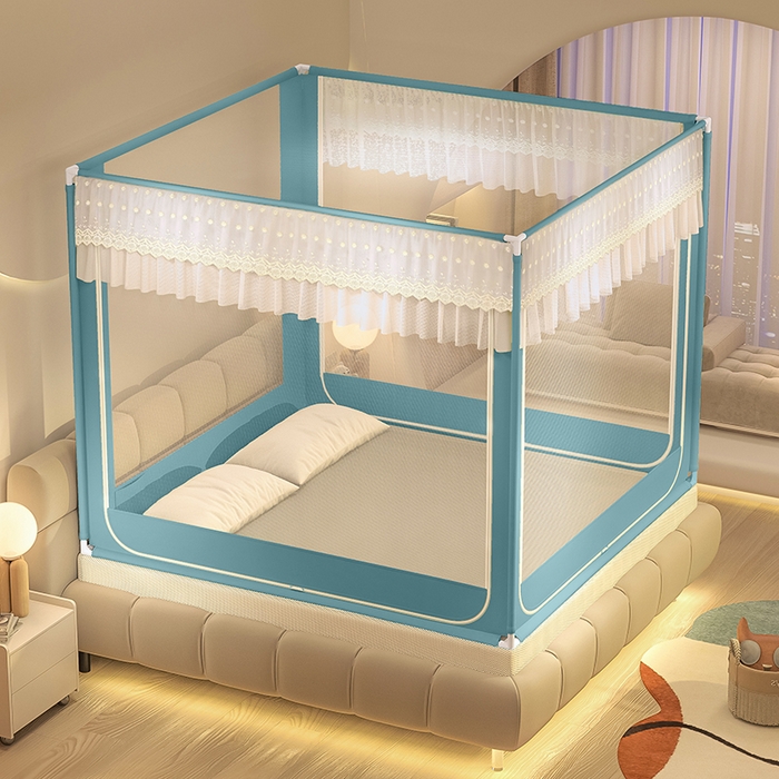 91家纺网 家纺一手货源 找家纺 青竹苑 2024新款铃兰花开外穿蕾丝花边坐床蚊帐 铃兰花开-孔雀绿