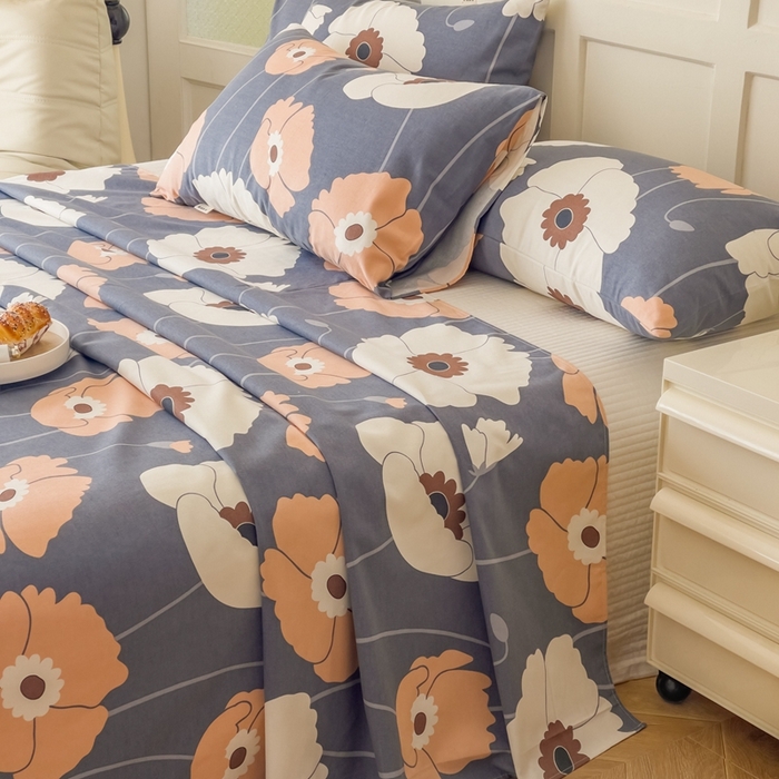 91家纺网 家纺一手货源 找家纺 棉乐町家居 2025新款爆款印花老粗布床单系列 青衫