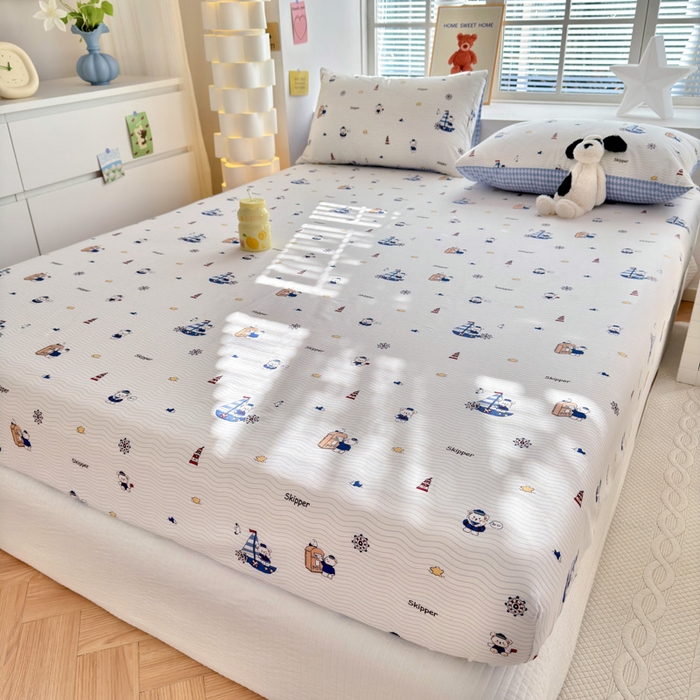 91家纺网 家纺一手货源 找家纺 清雅福 2024新款全棉13372小清新单床笠 扬帆起航