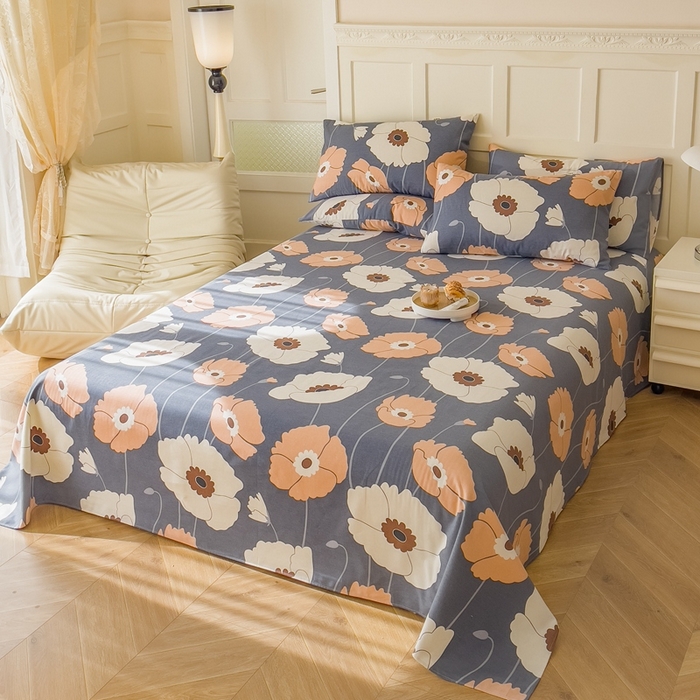 91家纺网 家纺一手货源 找家纺 棉乐町家居 2025新款爆款印花老粗布床单系列 青衫