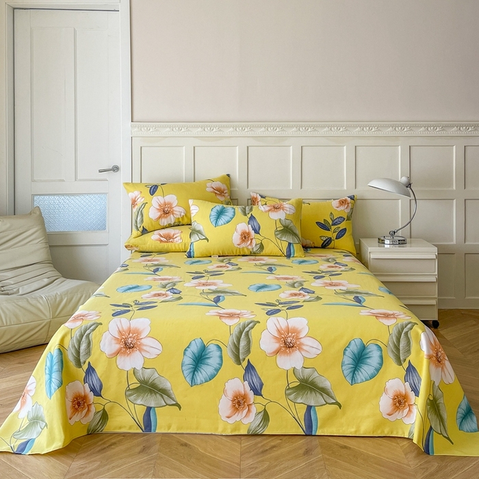 91家纺网 家纺一手货源 找家纺 棉乐町家居 2025新款爆款印花老粗布床单系列 花逝