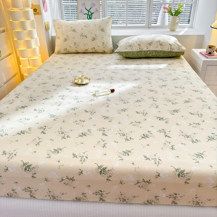 91家纺网 家纺一手货源 找家纺 清雅福 2024新款全棉13372小清新单床笠 茶艺