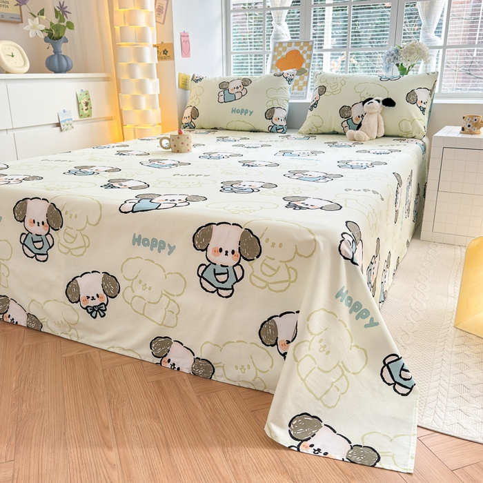 91家纺网 家纺一手货源 找家纺 清雅福 2024新款全棉13372小清新单床单 班尼狗