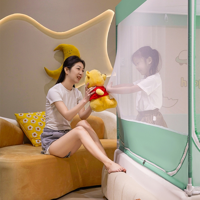 91家纺网 家纺一手货源 找家纺 青竹苑 2024新款围栏款印花坐床蚊帐蒙古包防摔睡帐 围栏-萌萌龙