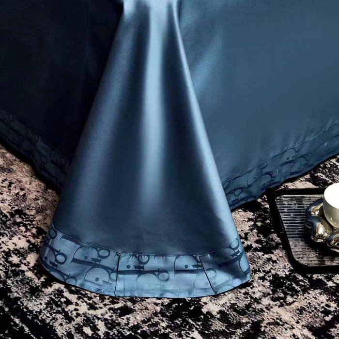 91家纺网 家纺一手货源 找家纺 卡迪亚家纺 2024新款180支长绒棉提花四件套 爵士蓝