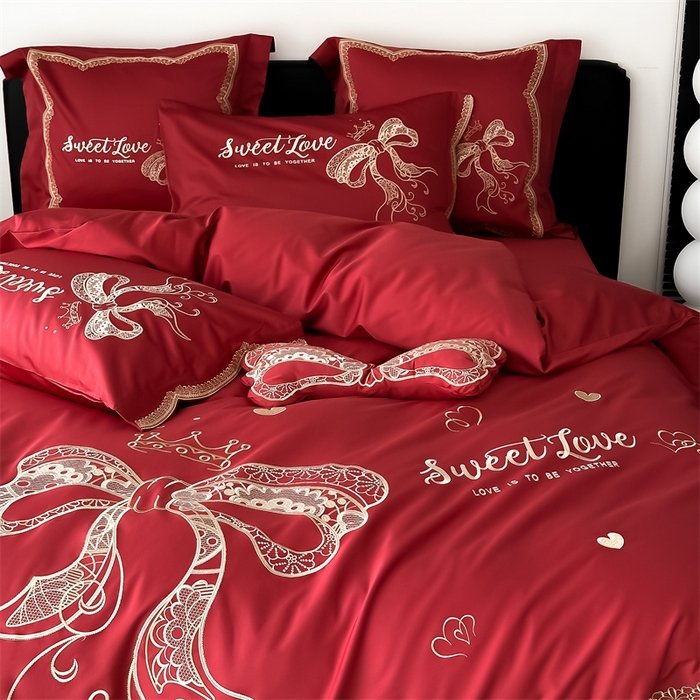 91家纺网 家纺一手货源 找家纺 （总）星野 2024新款加厚40s水洗棉刺绣四件套-蜜月