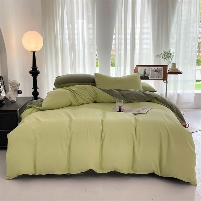 91家纺网 家纺一手货源 找家纺 多品家纺 2024新款全棉纯色双拼四件套 竹纱绿