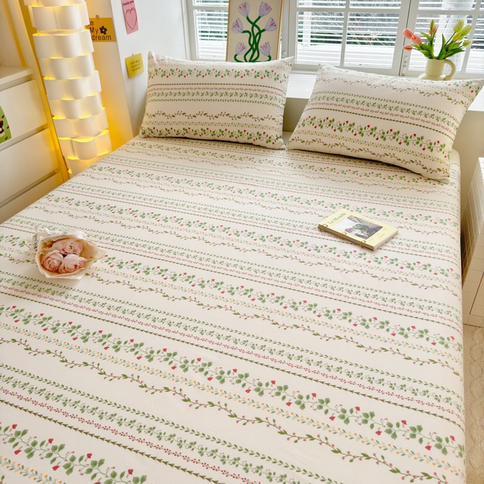 91家纺网 家纺一手货源 找家纺 清雅福 2024新款全棉13372小清新单床单 甜心藤