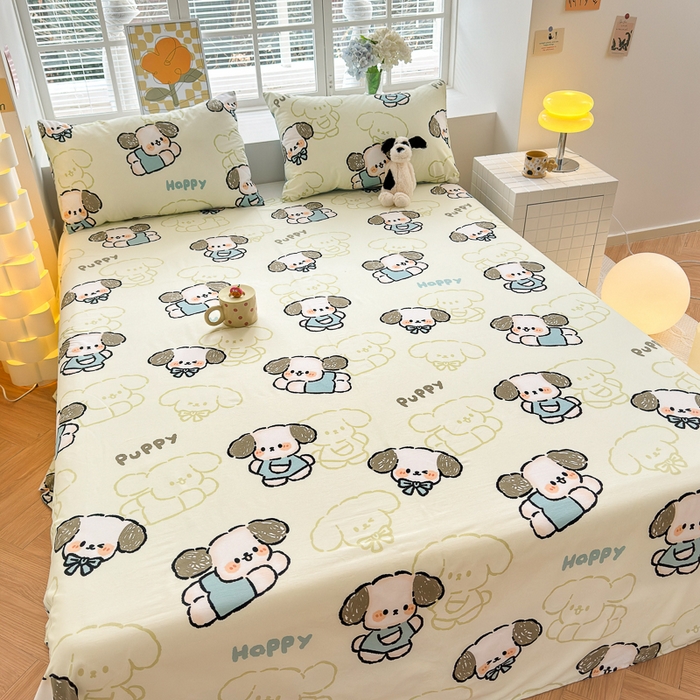 91家纺网 家纺一手货源 找家纺 清雅福 2024新款全棉13372小清新单床单 班尼狗