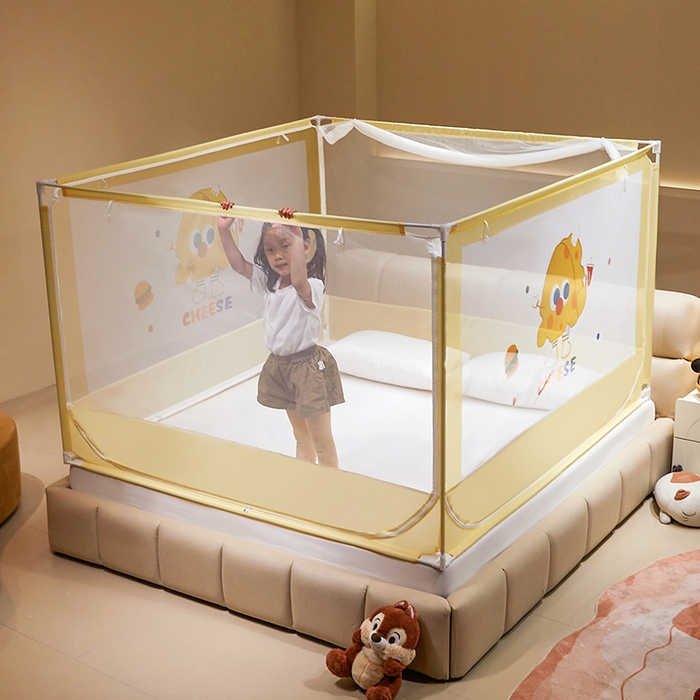 91家纺网 家纺一手货源 找家纺 青竹苑 2024新款围栏款印花坐床蚊帐蒙古包防摔睡帐 围栏-奶酪芝士