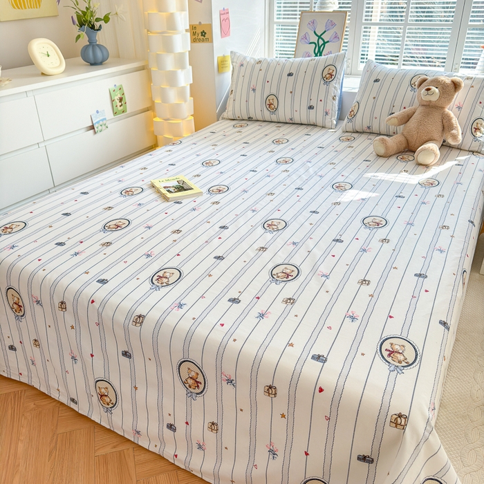 91家纺网 家纺一手货源 找家纺 清雅福 2024新款全棉13372小清新单床单 熊骑士