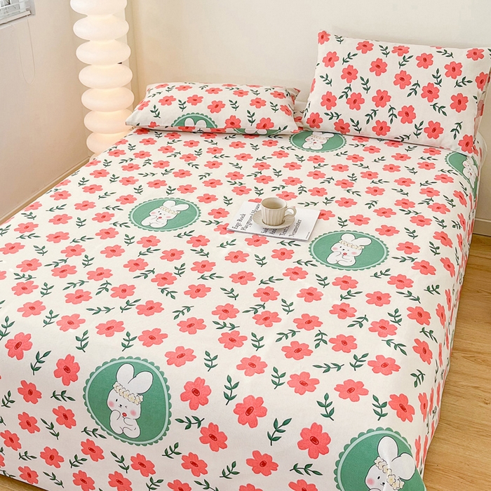 91家纺网 家纺一手货源 找家纺 棉乐町家居 2025新款爆款印花老粗布床单系列 兔萌萌