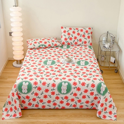 91家纺网 家纺一手货源 找家纺 棉乐町家居 2025新款爆款印花老粗布床单系列 兔萌萌