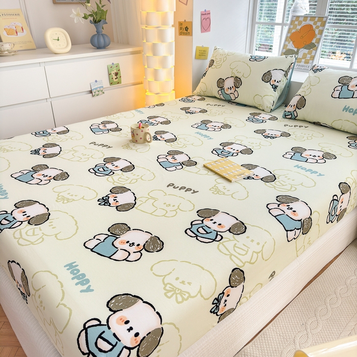 91家纺网 家纺一手货源 找家纺 清雅福 2024新款全棉13372小清新单床笠 班尼狗