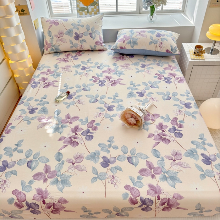 91家纺网 家纺一手货源 找家纺 清雅福 2024新款全棉13372小清新单床笠 牡丹亭