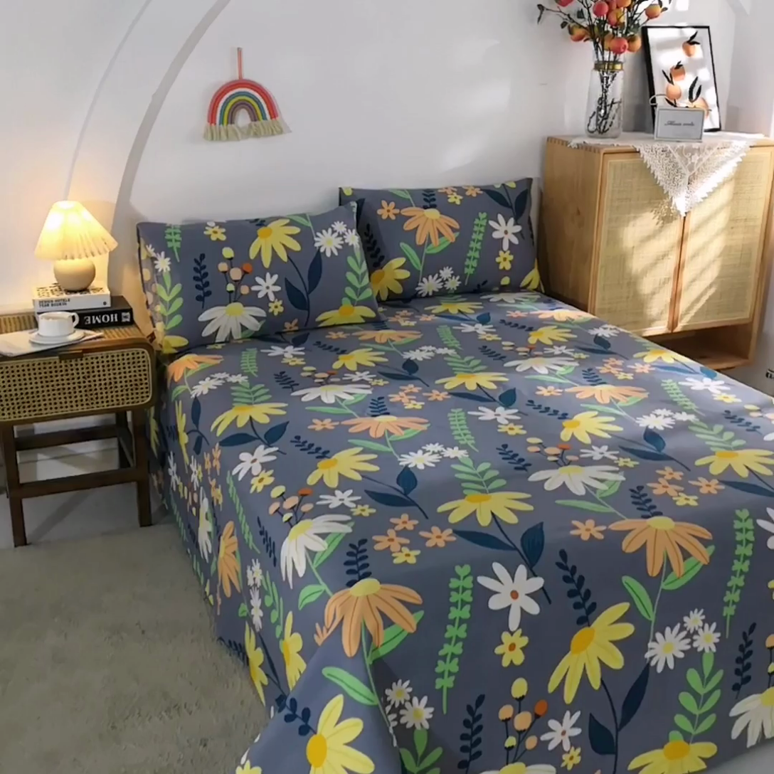 91家纺网 家纺一手货源 找家纺 棉乐町家居 2025新款爆款印花老粗布床单系列 温晨花语